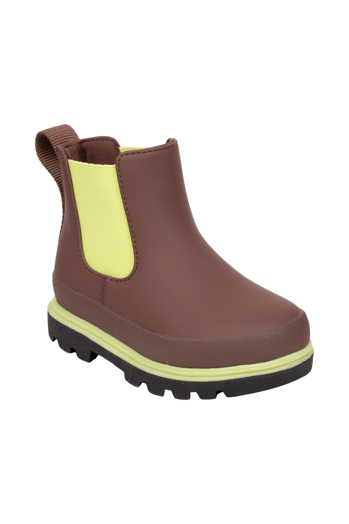 Bottom view of a Native Shoes Kids Kensington Chelsea Kids | Bitbr/Jfyblk/Kingr Footwear in Bitbr/Jfyblk/Kingr