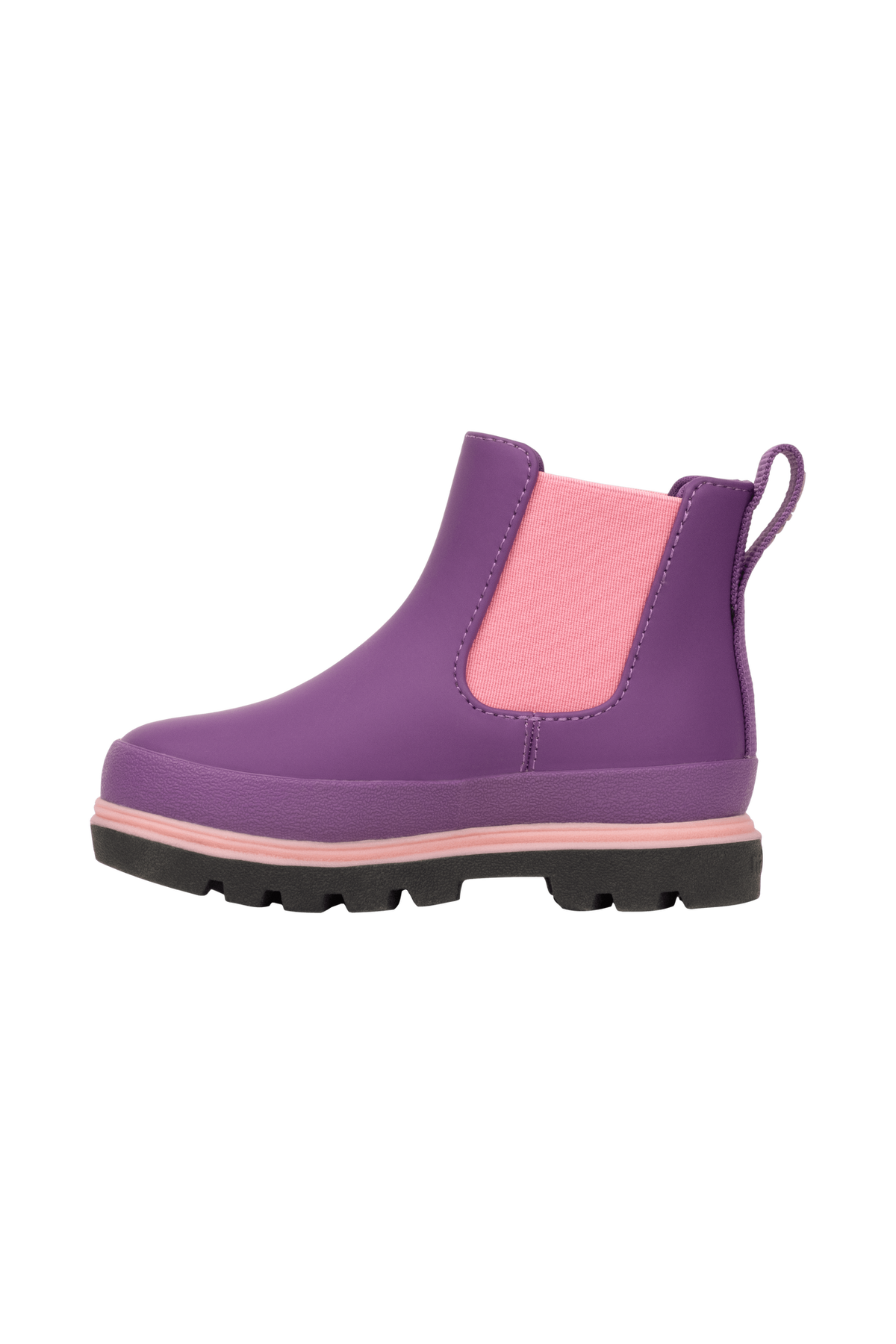 Angled view of a Native Shoes Kids Kensington Chelsea Kids | Orcprp/Jfyblk/Parapnk Footwear in Orcprp/Jfyblk/Parapnk