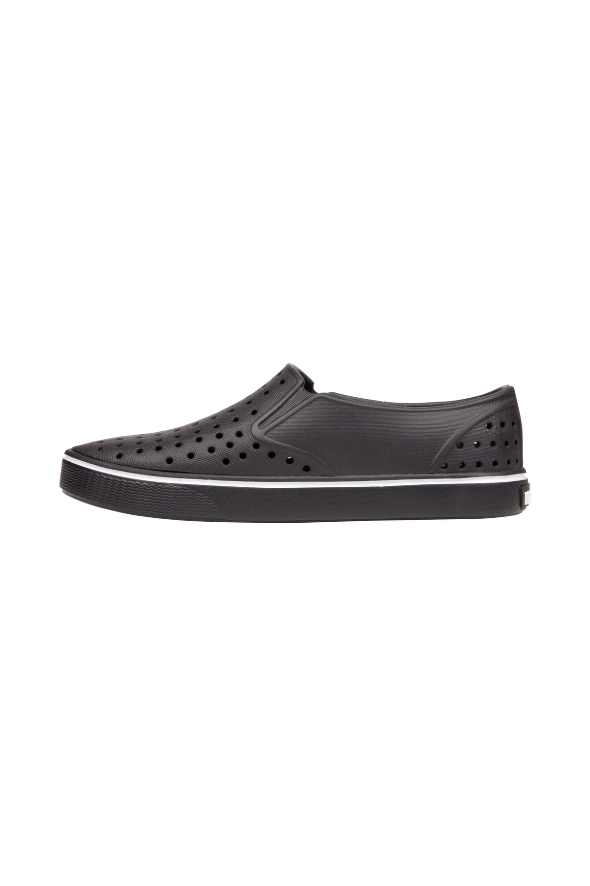 Angled view of a Native Shoes Miles Wanderfoam | Jiffy Black / Jiffy Black Footwear in Jiffy Black / Jiffy Black