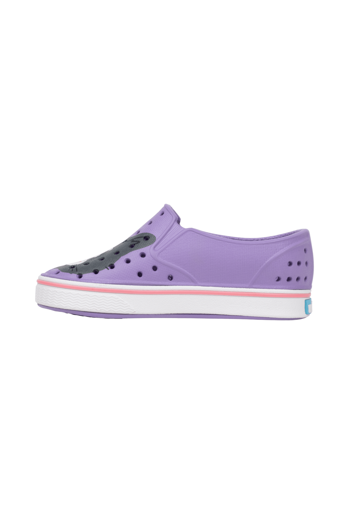 Angled view of a Native Shoes Kids Miles Block Kids | Taro Samba Bling / Shell White Footwear in Taro Samba Bling / Shell White