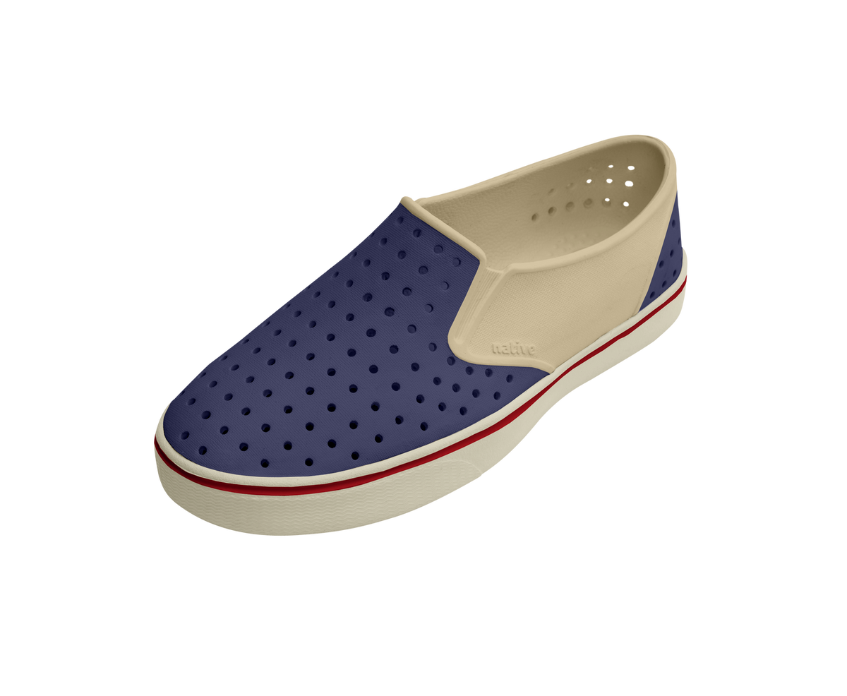 Angled view of a Native Shoes Miles Wanderfoam Block | Taos Tan / Bone White / Regatta Block Footwear in Taos Tan / Bone White / Regatta Block