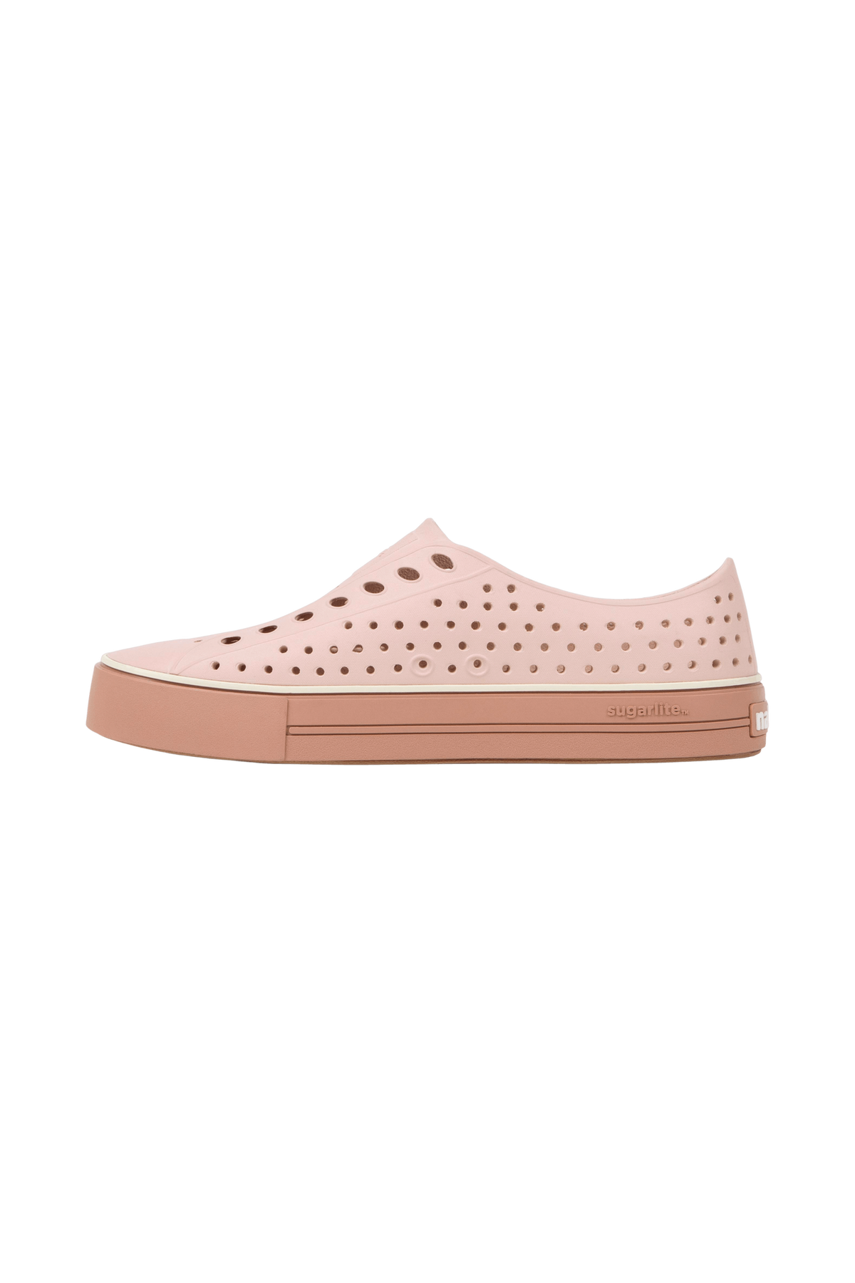 Angled view of a Native Shoes Jefferson Arc Wanderfoam | Chameleon Pink / Bruschetta Brown Footwear in Chameleon Pink / Bruschetta Brown