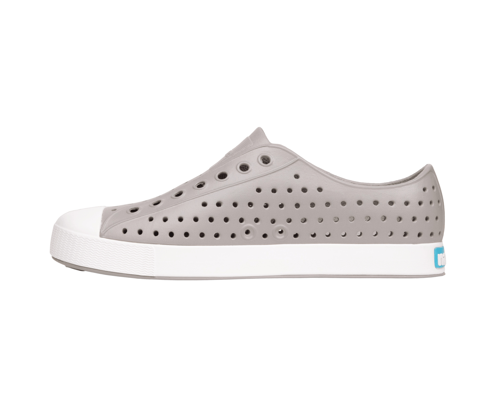 Angled view of a Native Shoes Jefferson | Pigeon Grey / Shell White Footwear in Pigeon Grey / Shell White