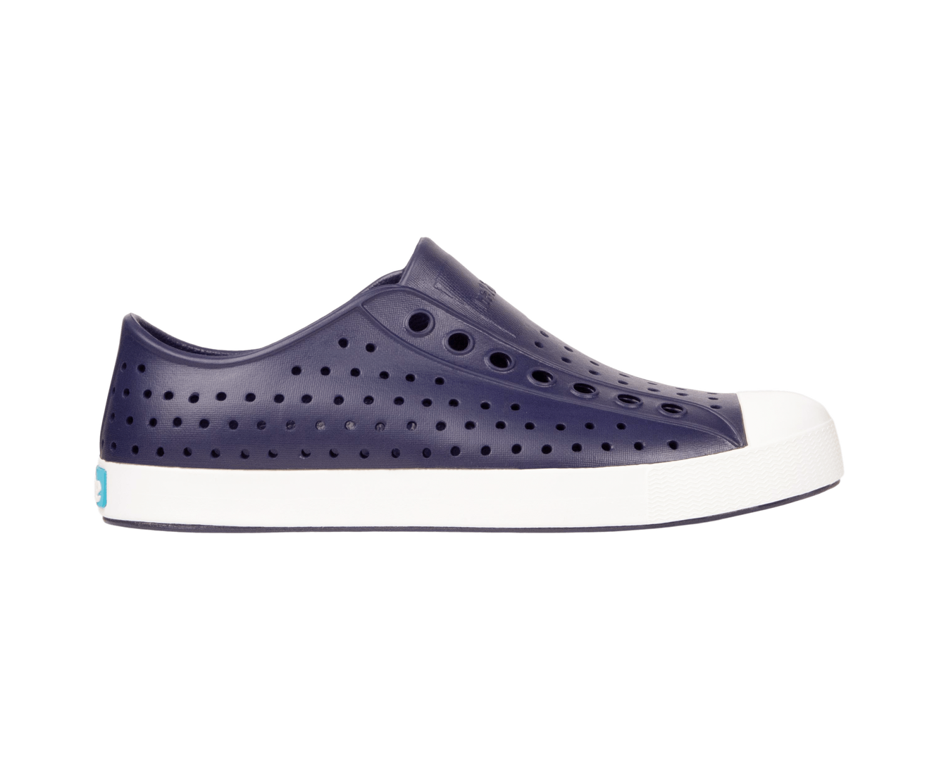Side view of a Native Shoes Adults Jefferson Footwear in Regatta Blue / Shell White