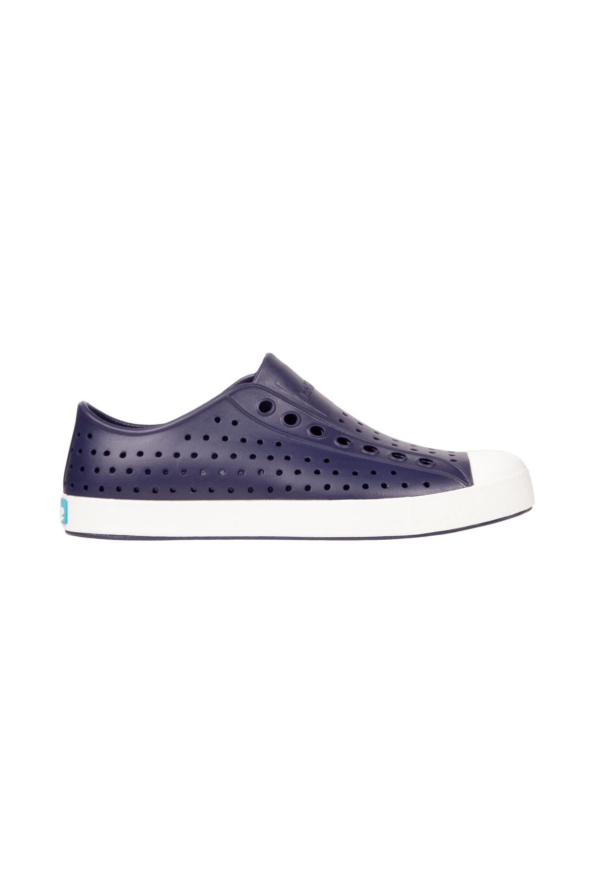 Side view of a Native Shoes Adults Jefferson Footwear in Regatta Blue / Shell White