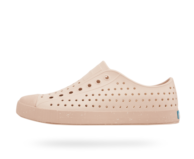 Side view of a Native Shoes Adults Jefferson Bloom Footwear in Bone White / Soy Beige / Shell Speckle