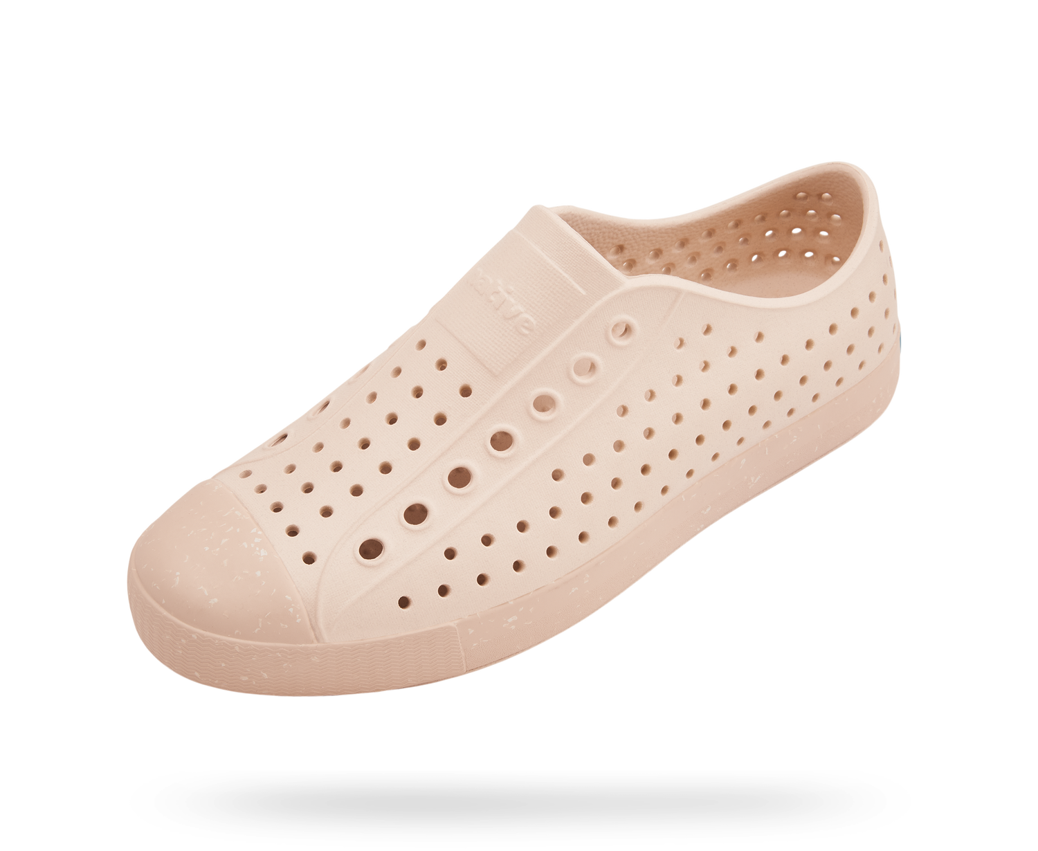 Angled view of a Native Shoes Jefferson Bloom | Bone White / Soy Beige / Shell Speckle Footwear in Bone White / Soy Beige / Shell Speckle