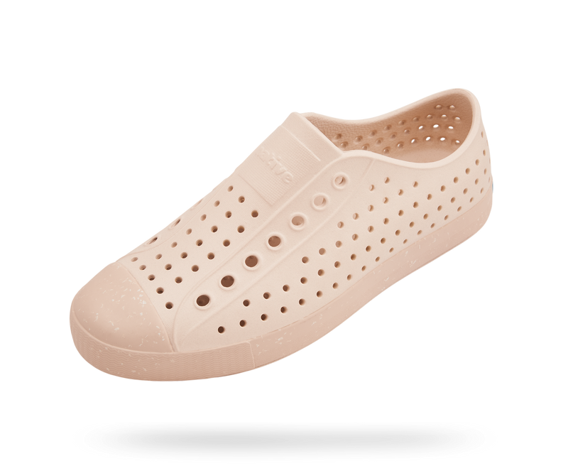 Angled view of a Native Shoes Jefferson Bloom | Bone White / Soy Beige / Shell Speckle Footwear in Bone White / Soy Beige / Shell Speckle