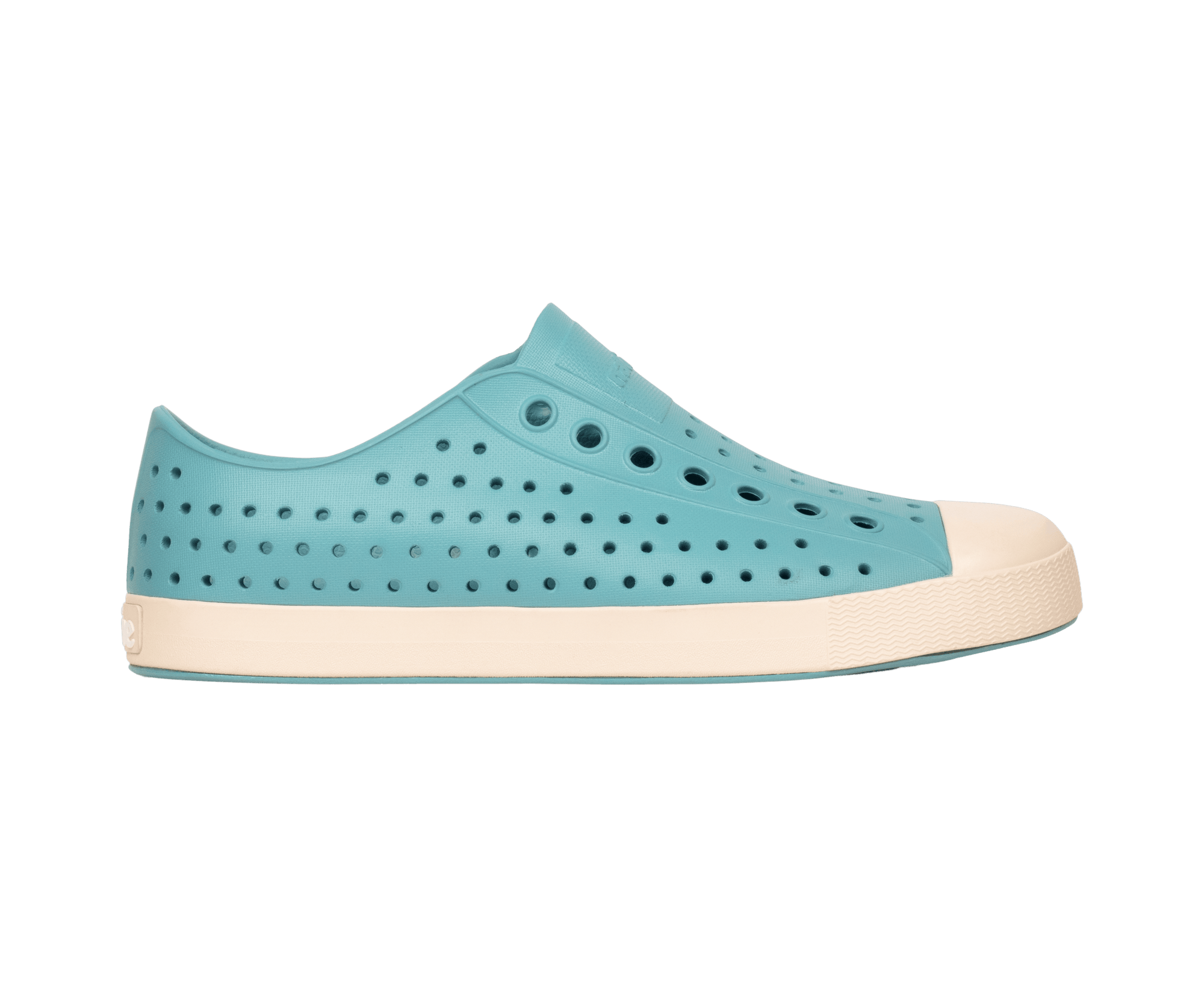 Side view of a Native Shoes Adults Jefferson Footwear in Tktbl/Bnwht