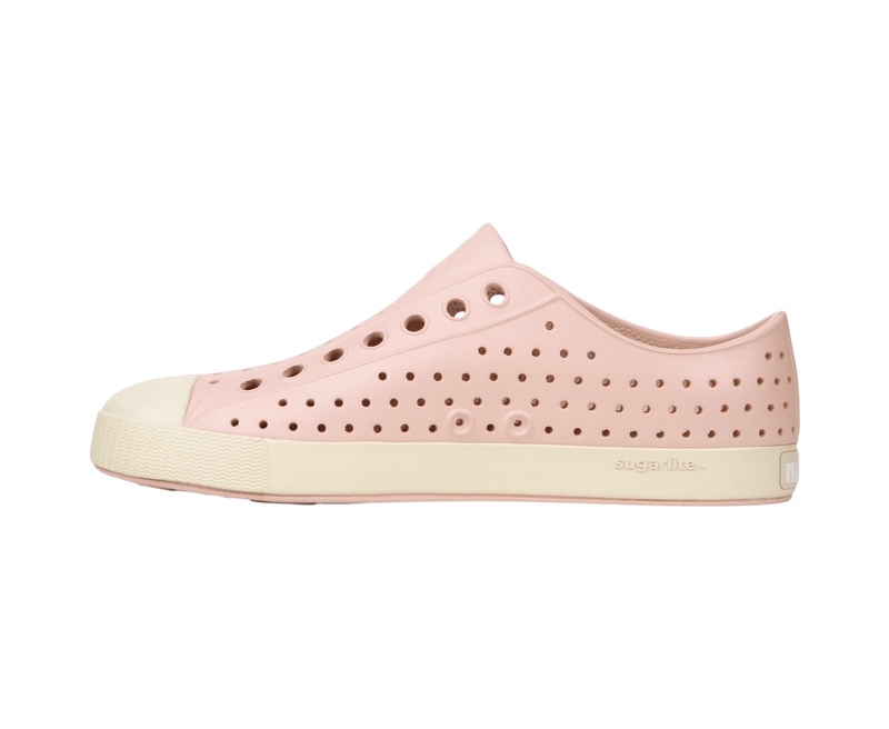 Angled view of a Native Shoes Jefferson | Chameleon Pink / Bone White Footwear in Chameleon Pink / Bone White