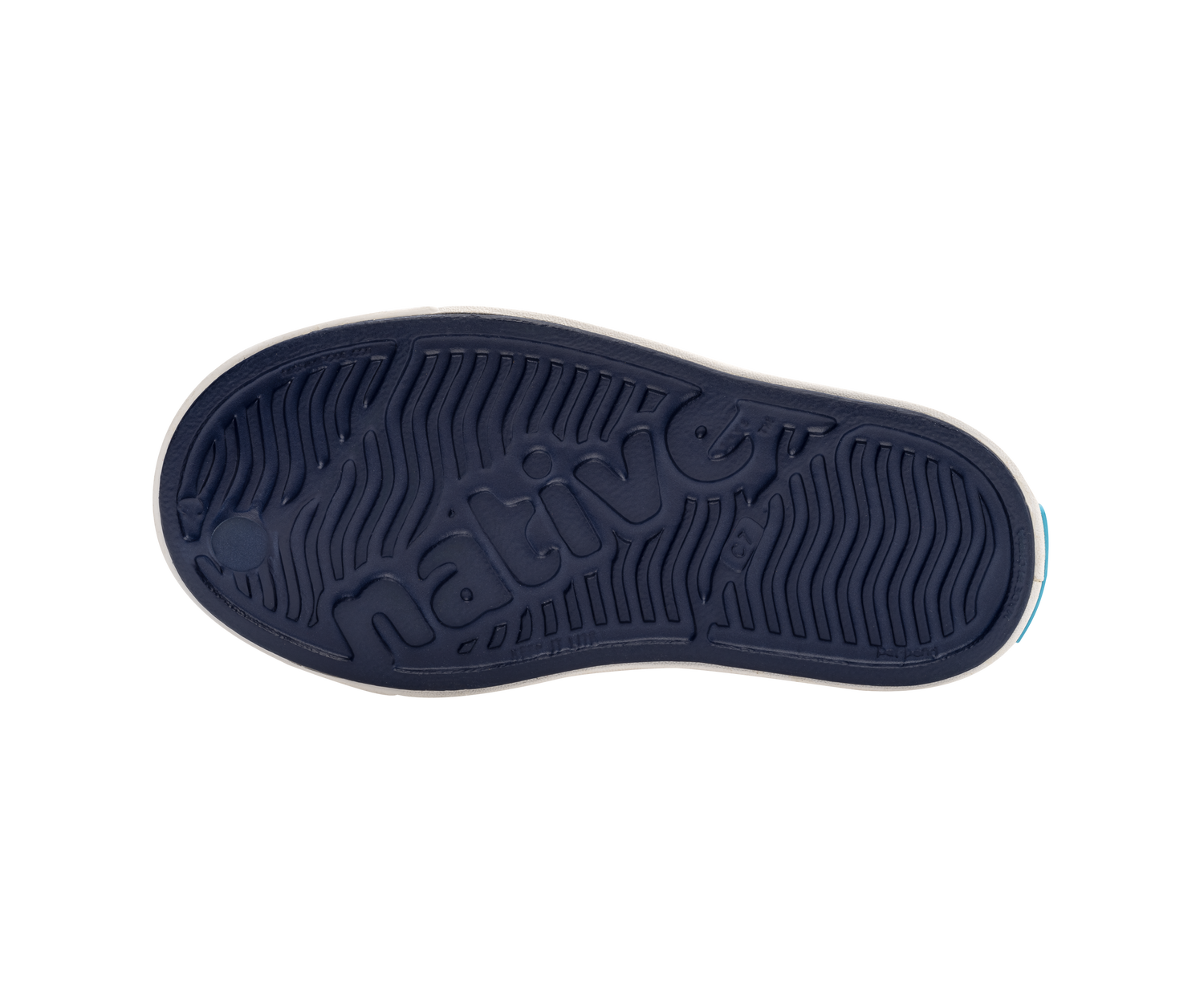 Bottom view of a Native Shoes Kids Jefferson Kids | Regatta Blue / Shell White Footwear in Regatta Blue / Shell White
