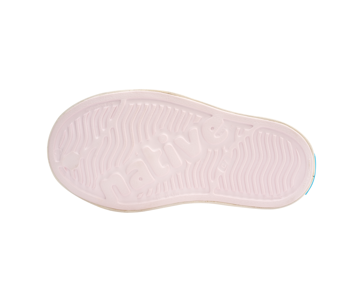 Bottom view of a Native Shoes Kids Jefferson Kids | Milk Pink / Shell White Footwear in Milk Pink / Shell White