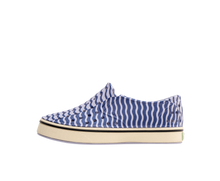 Side view of a Native Shoes Kids Miles Bloom Print Kids Footwear in Future Purple / Bone White / Ink Wiggle Stripe