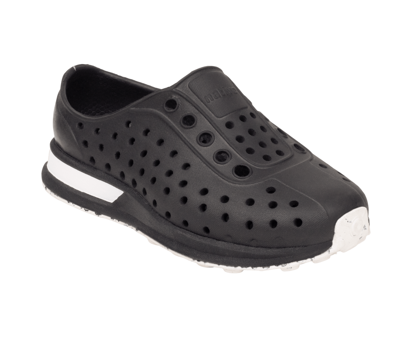 Bottom view of a Native Shoes Kids Robbie Block Kids | Jfyblk/Jfyblk/Shlwht/Shlspckrb Footwear in Jfyblk/Jfyblk/Shlwht/Shlspckrb