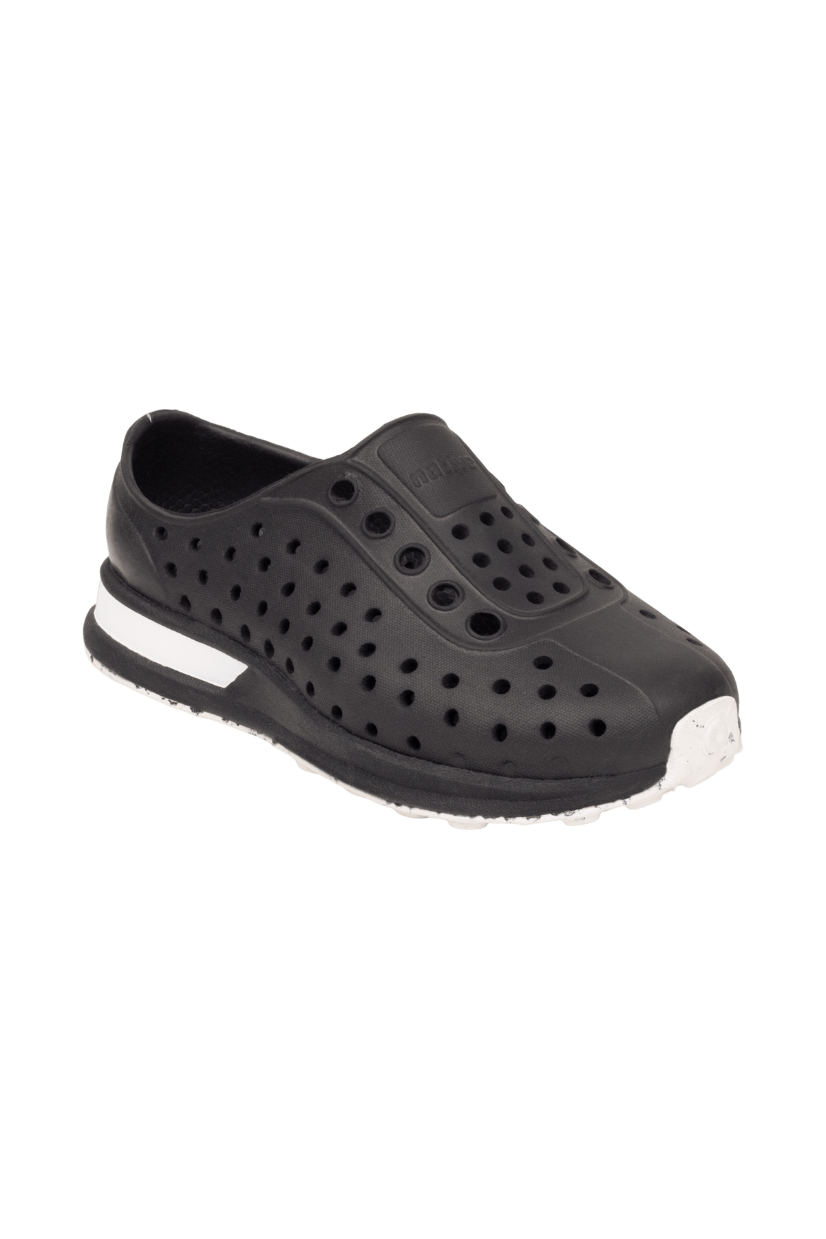 Bottom view of a Native Shoes Kids Robbie Block Kids | Jfyblk/Jfyblk/Shlwht/Shlspckrb Footwear in Jfyblk/Jfyblk/Shlwht/Shlspckrb