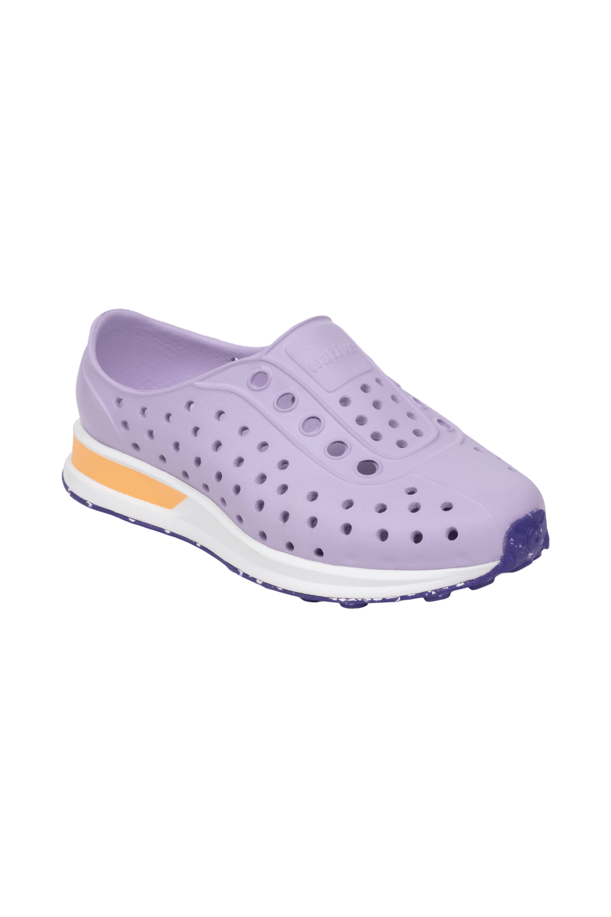Bottom view of a Native Shoes Kids Robbie Block Kids | Troprp/Bnwht/Parapnk/Glmspckrb Footwear in Troprp/Bnwht/Parapnk/Glmspckrb