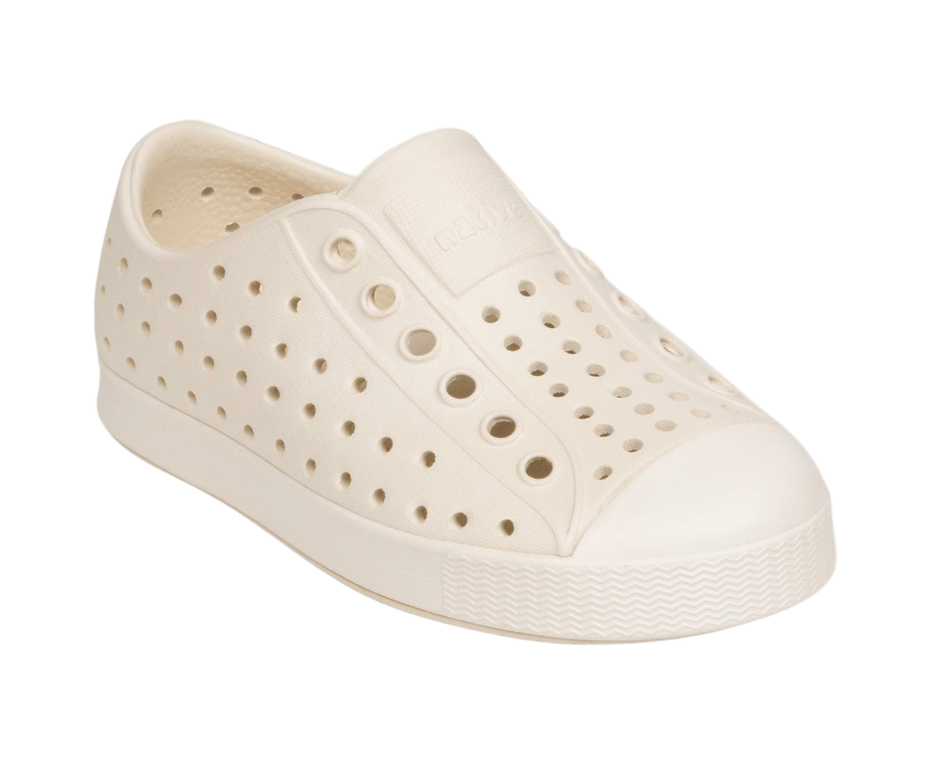 Bottom view of a Native Shoes Kids Jefferson Kids | Bone White / Bone White Footwear in Bone White / Bone White