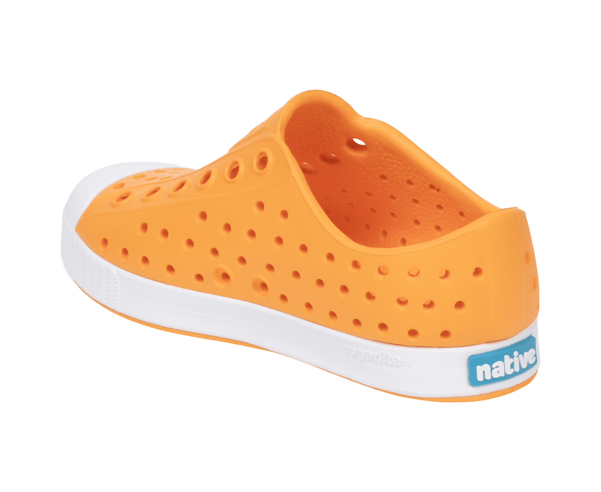 Angled view of a Native Shoes Kids Jefferson Kids | Pynor/Shlwht Footwear in Pynor/Shlwht