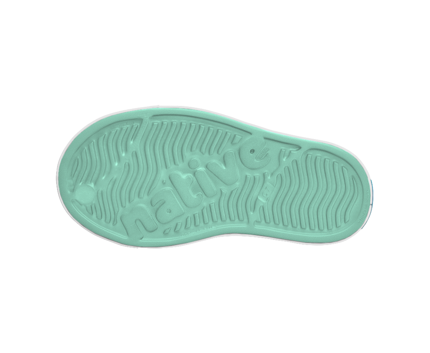 Bottom view of a Native Shoes Kids Jefferson Kids | Fresco Green / Shell White Footwear in Fresco Green / Shell White
