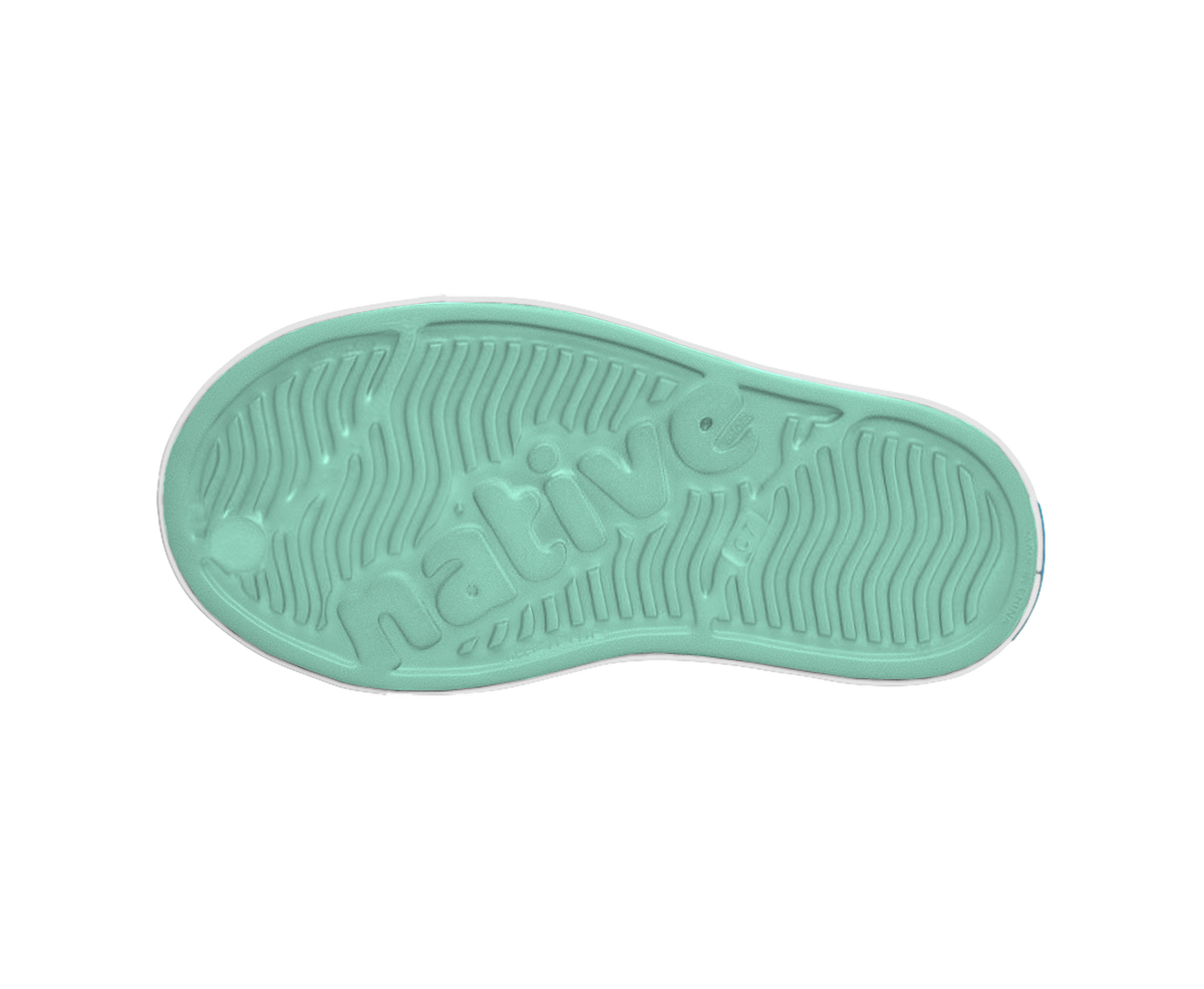Bottom view of a Native Shoes Kids Jefferson Kids | Fresco Green / Shell White Footwear in Fresco Green / Shell White