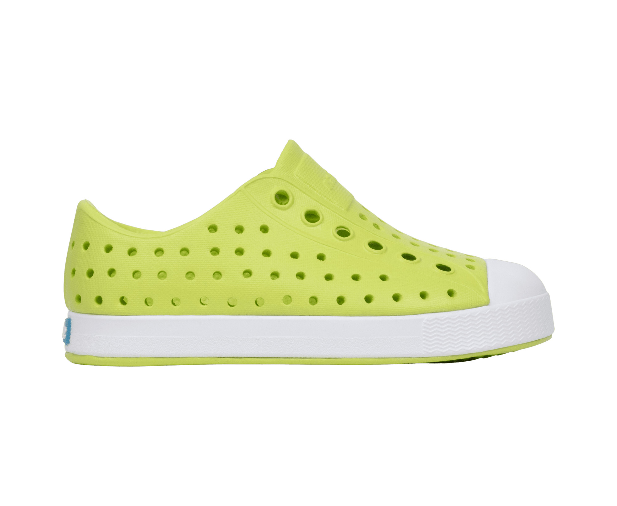 Side view of a Native Shoes Kids Jefferson Kids Footwear in Kingr/Shlwht