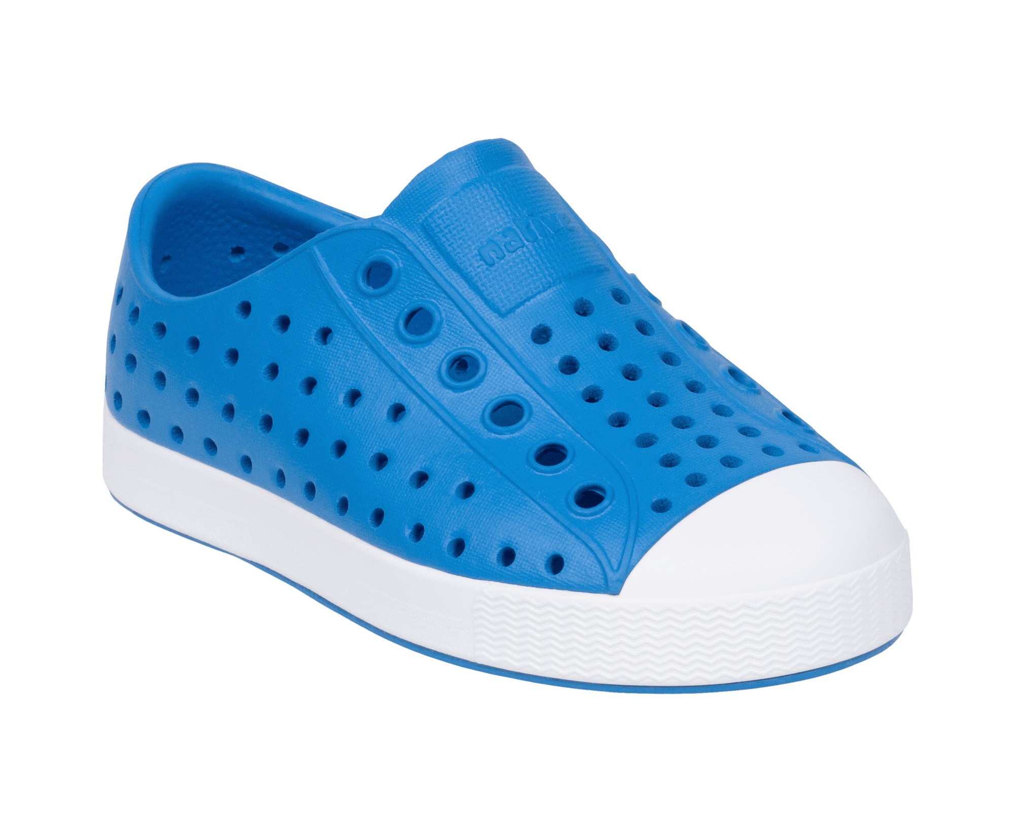 Bottom view of a Native Shoes Kids Jefferson Kids | Wave Blue / Shell White Footwear in Wave Blue / Shell White