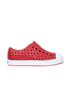 Side view of a Native Shoes Kids Jefferson Kids Footwear in Ruby Red / Shell White