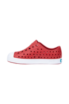 Angled view of a Native Shoes Kids Jefferson Kids | Ruby Red / Shell White Footwear in Ruby Red / Shell White