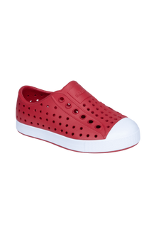 Bottom view of a Native Shoes Kids Jefferson Kids | Ruby Red / Shell White Footwear in Ruby Red / Shell White