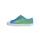 Side view of a Native Shoes Kids Jefferson Print Kids Footwear in Aquarius Blue / Shell White / Hilly Uv Blur