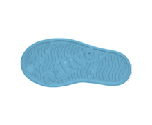 Bottom view of a Native Shoes Kids Jefferson Print Kids | Aquarius Blue / Shell White / Hilly Uv Blur Footwear in Aquarius Blue / Shell White / Hilly Uv Blur