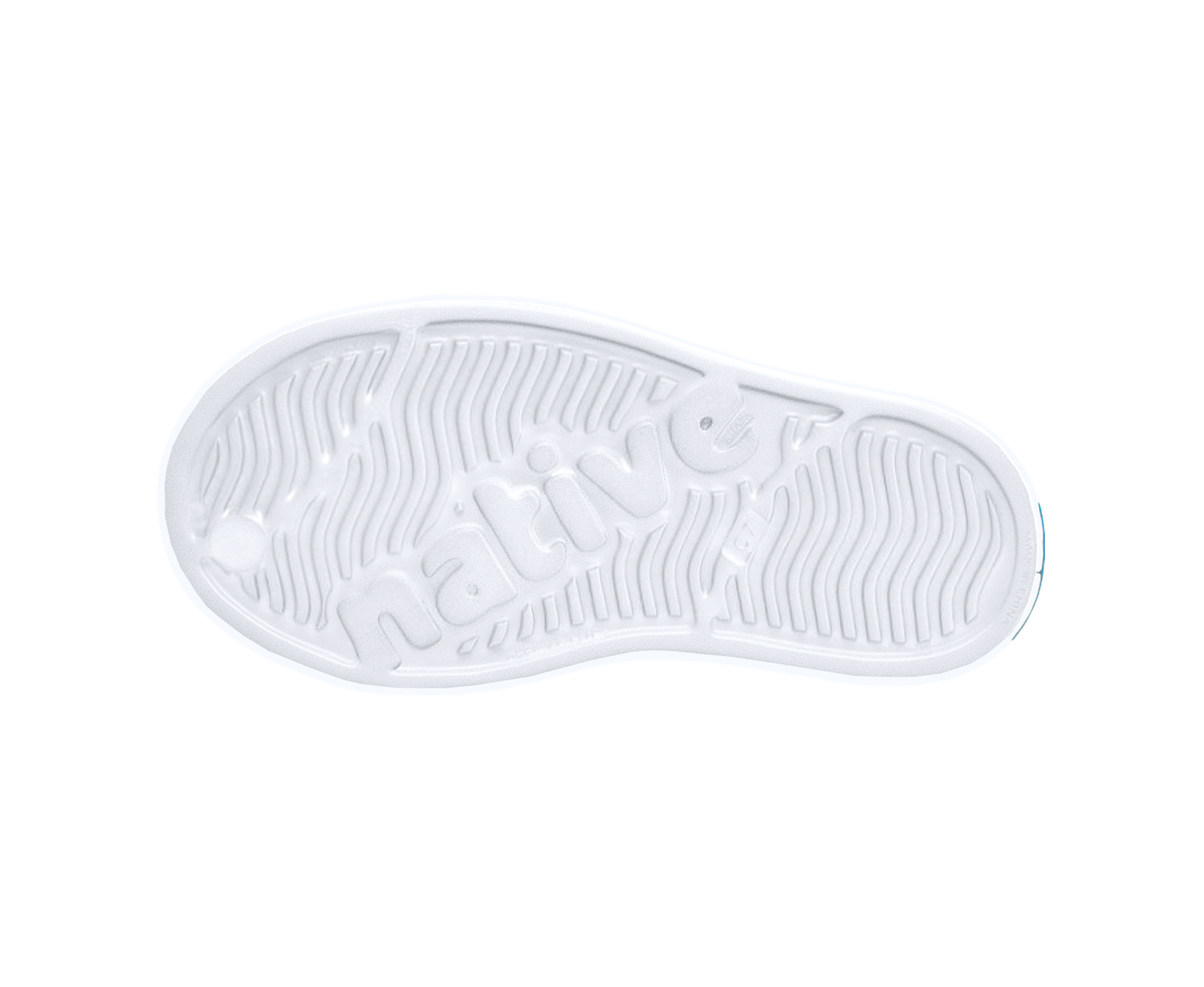 Bottom view of a Native Shoes Kids Jefferson Print Kids | Shell White / Shell White / Barely Taro Blur Footwear in Shell White / Shell White / Barely Taro Blur