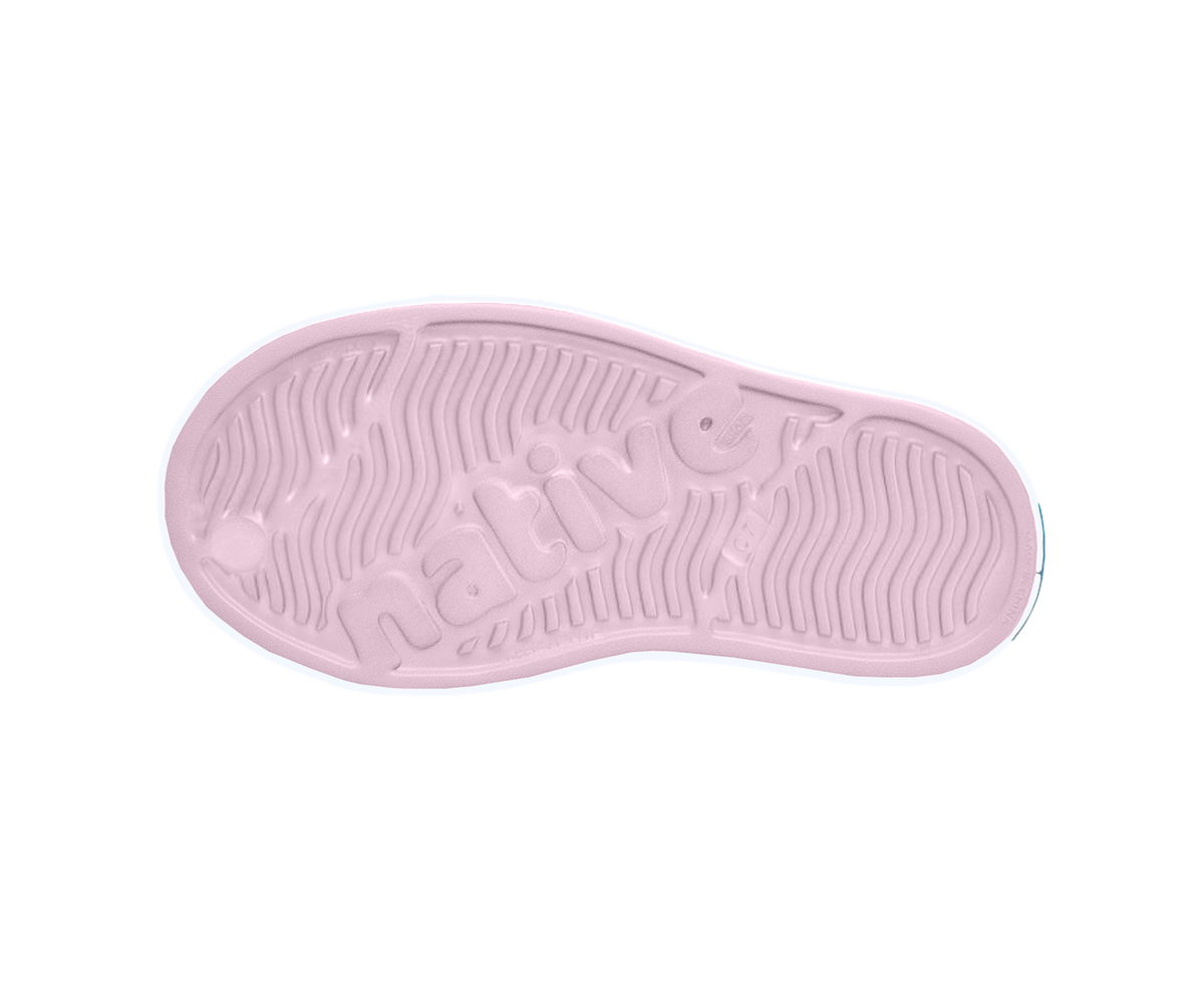 Bottom view of a Native Shoes Kids Jefferson Print Kids | Barely Pink / Shell White / Cowgirl Footwear in Barely Pink / Shell White / Cowgirl