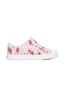 Side view of a Native Shoes Kids Jefferson Print Kids Footwear in Brlypnk/Shlwht/Cherries