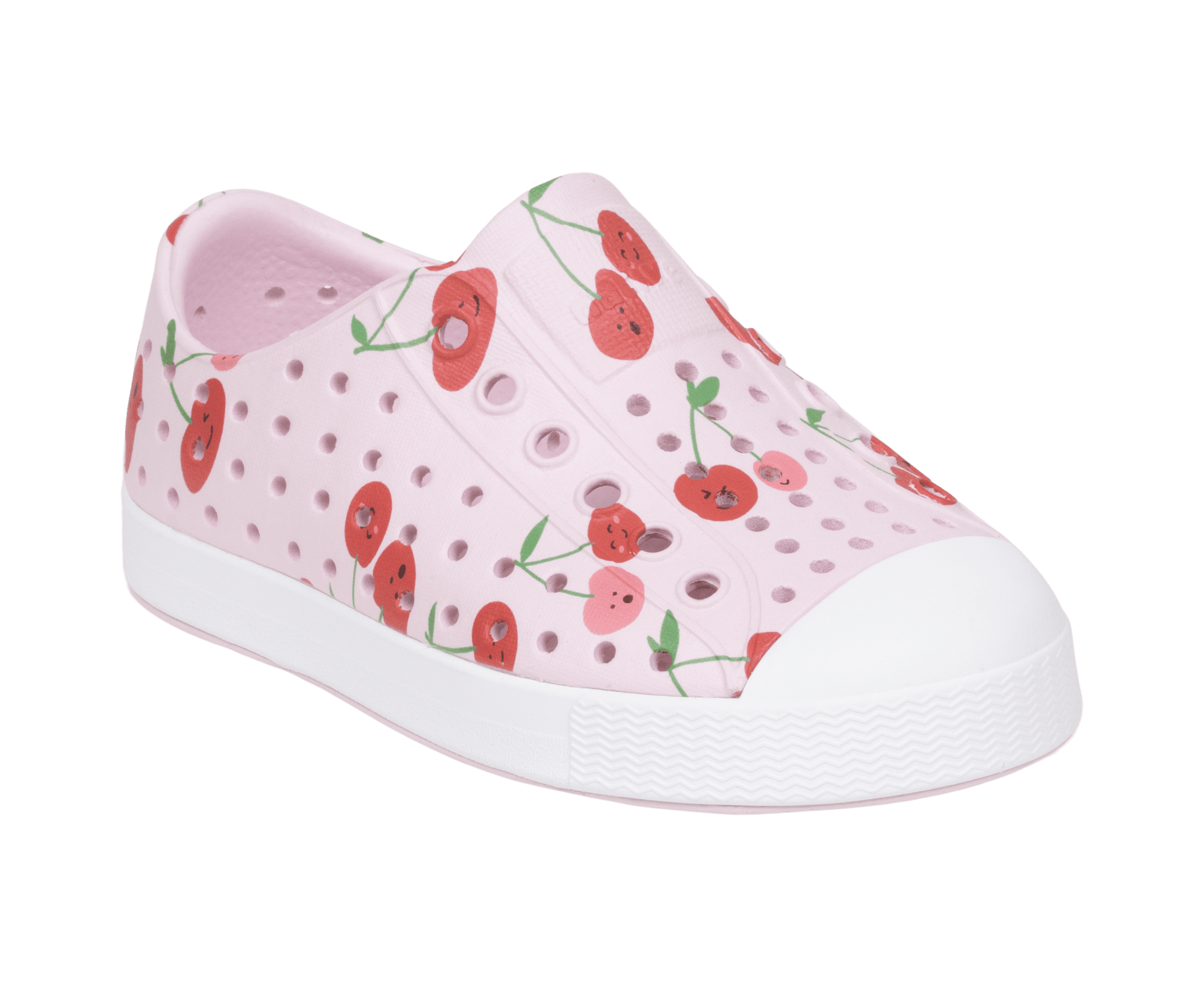 Bottom view of a Native Shoes Kids Jefferson Print Kids | Brlypnk/Shlwht/Cherries Footwear in Brlypnk/Shlwht/Cherries