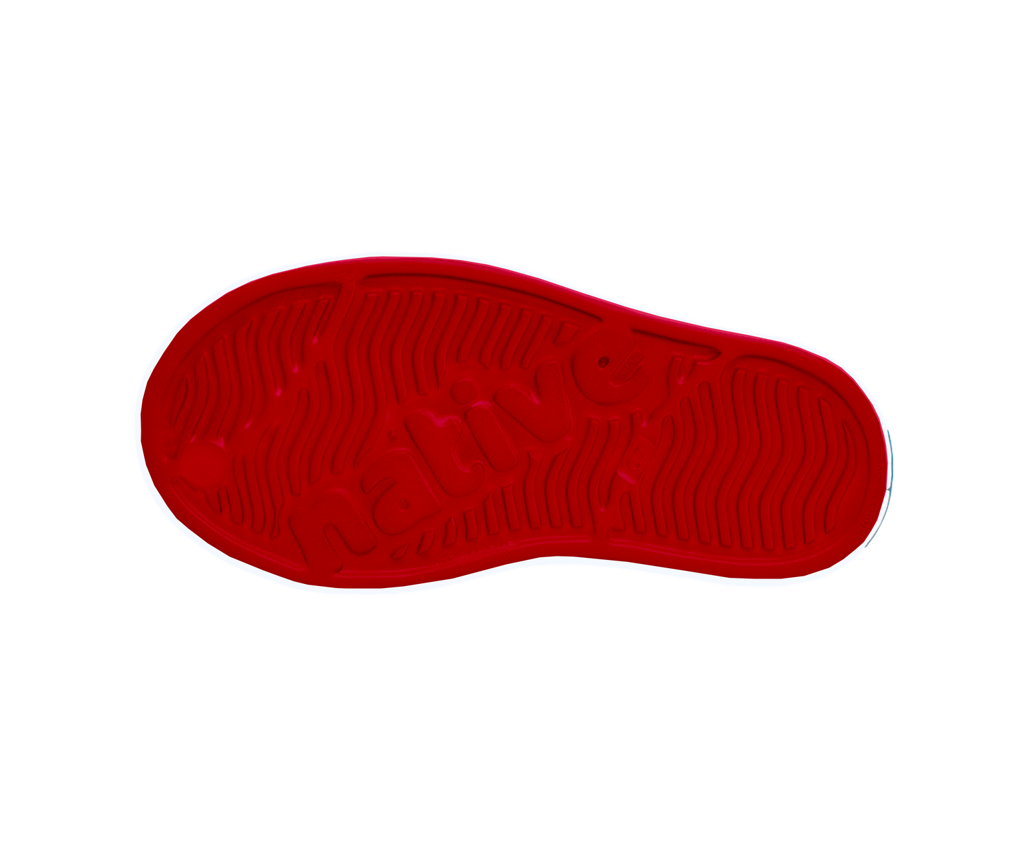 Bottom view of a Native Shoes Kids Jefferson Print Kids | Ruby Red / Shell White / Heart Fireworks Footwear in Ruby Red / Shell White / Heart Fireworks