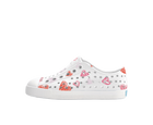 Side view of a Native Shoes Kids Jefferson Print Kids Footwear in Shell White / Shell White / Heart Graffiti
