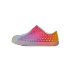 Side view of a Native Shoes Kids Jefferson Print Kids Footwear in Shell White / Transparent / Rainbow Spray