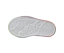 Bottom view of a Native Shoes Kids Jefferson Print Kids | Shell White / Transparent / Rainbow Spray Footwear in Shell White / Transparent / Rainbow Spray