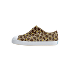 Side view of a Native Shoes Kids Jefferson Print Kids Footwear in Flax Tan / Shell White / Freesia Leopard