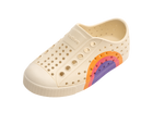 Angled view of a Native Shoes Kids Jefferson Block Kids | Bone White / Bone White / Apricot Dazzle Ultra Circle Footwear in Bone White / Bone White / Apricot Dazzle Ultra Circle