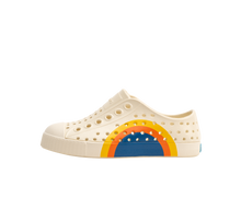 Side view of a Native Shoes Kids Jefferson Block Kids Footwear in Bone White / Bone White / Spicy Laflame Vallarta Circle