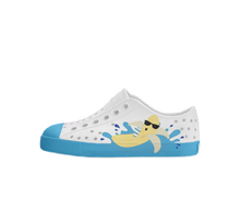 Side view of a Native Shoes Kids Jefferson Block Kids Footwear in Shell White / Aquarius Blue / Banana Block