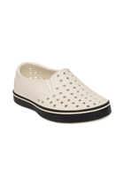 Bottom view of a Native Shoes Kids Miles Kids | Bnwht/Jfyblk Footwear in Bnwht/Jfyblk
