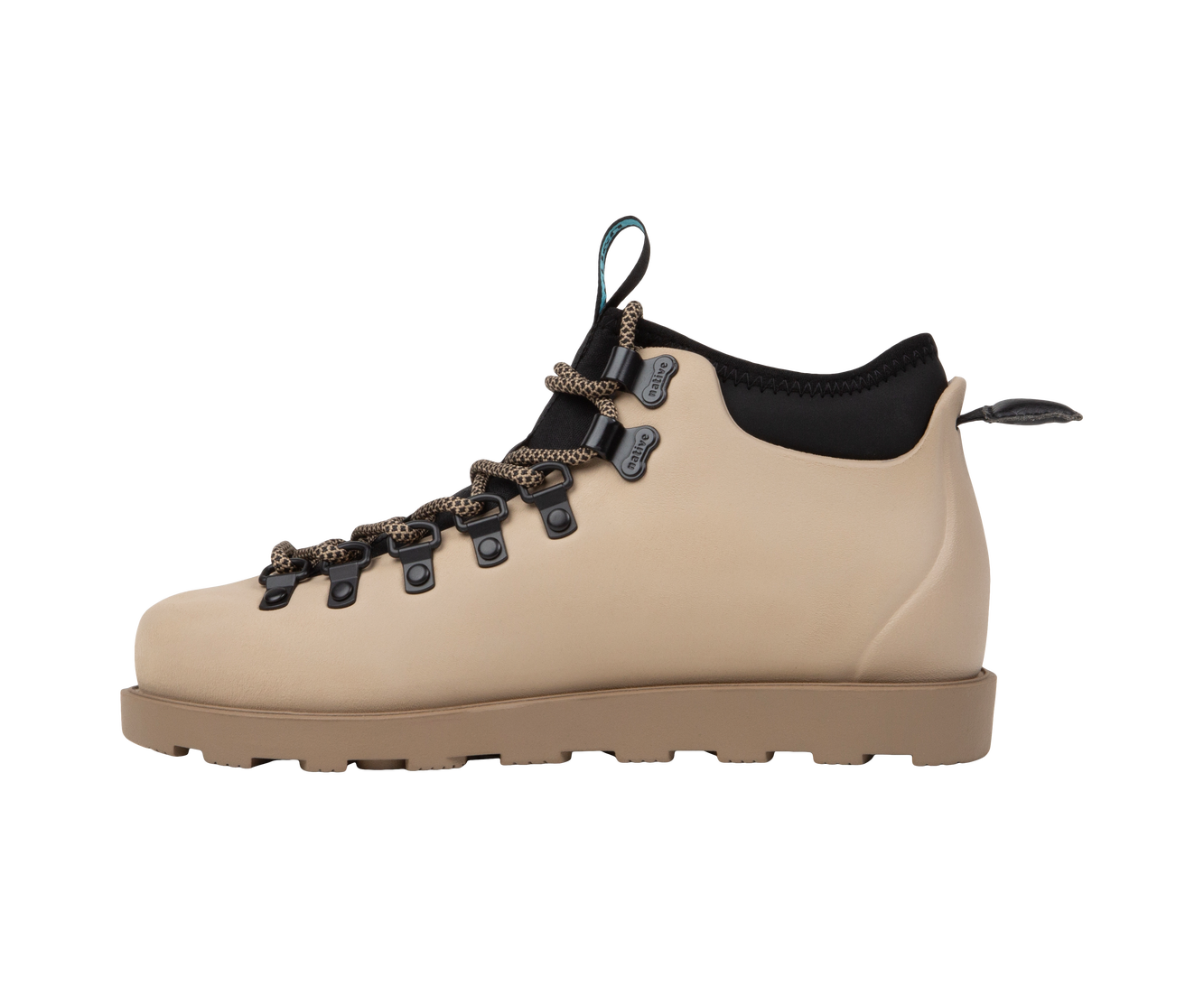 Angled view of a Native Shoes Fitzsimmons Citylite | Flax Tan / Flax Tan / Jiffy Black Footwear in Flax Tan / Flax Tan / Jiffy Black