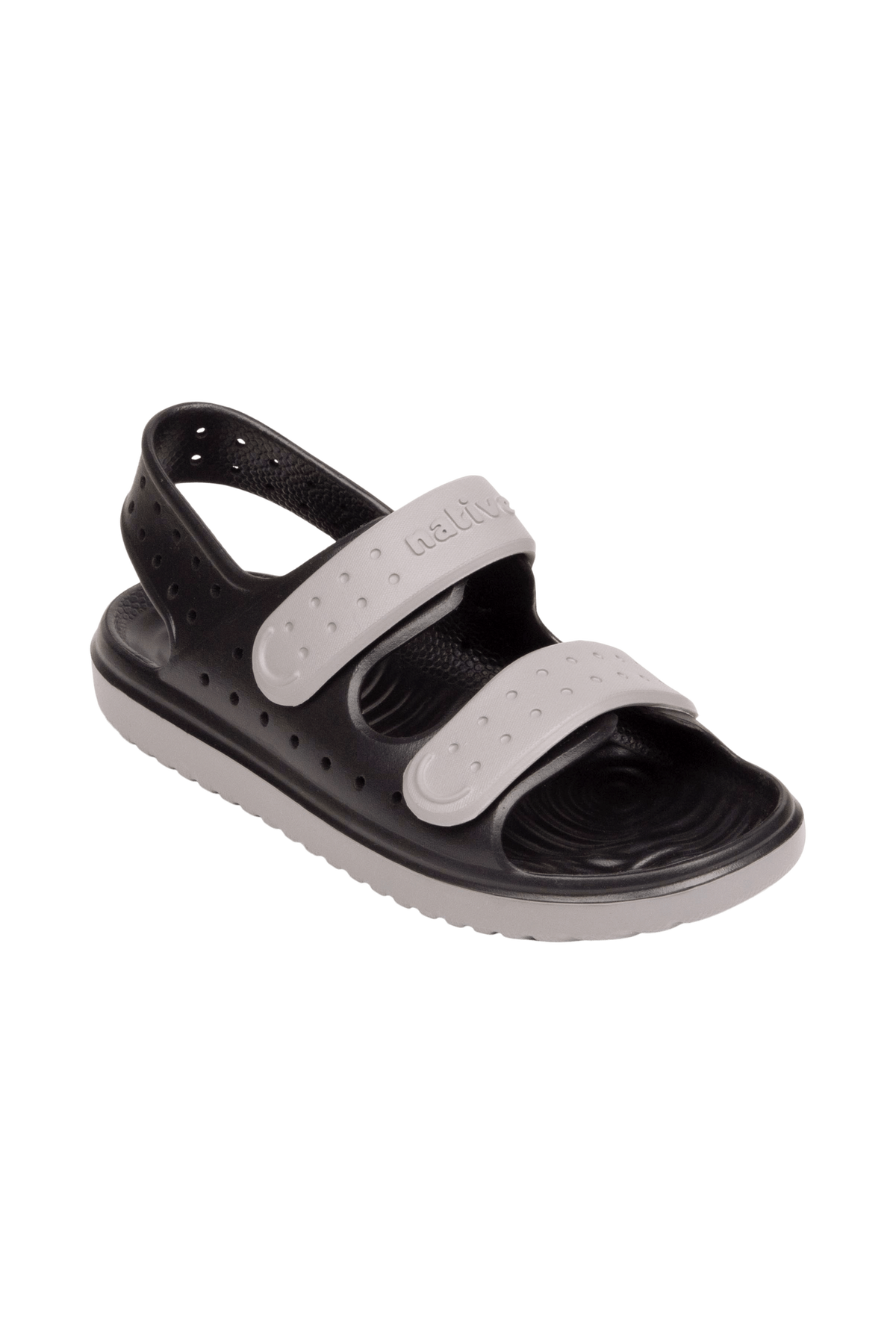 Bottom view of a Native Shoes Kids Chase Kids | Jiffy Black / Satellite Grey Footwear in Jiffy Black / Satellite Grey