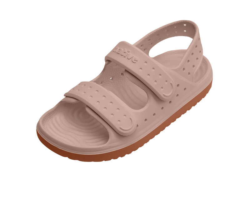 Angled view of a Native Shoes Kids Chase Kids | Chameleon Pink / Sierra Brown Footwear in Chameleon Pink / Sierra Brown