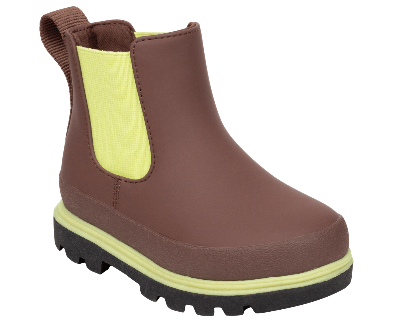 Bottom view of a Native Shoes Kids Kensington Chelsea Kids | Bitbr/Jfyblk/Kingr Footwear in Bitbr/Jfyblk/Kingr