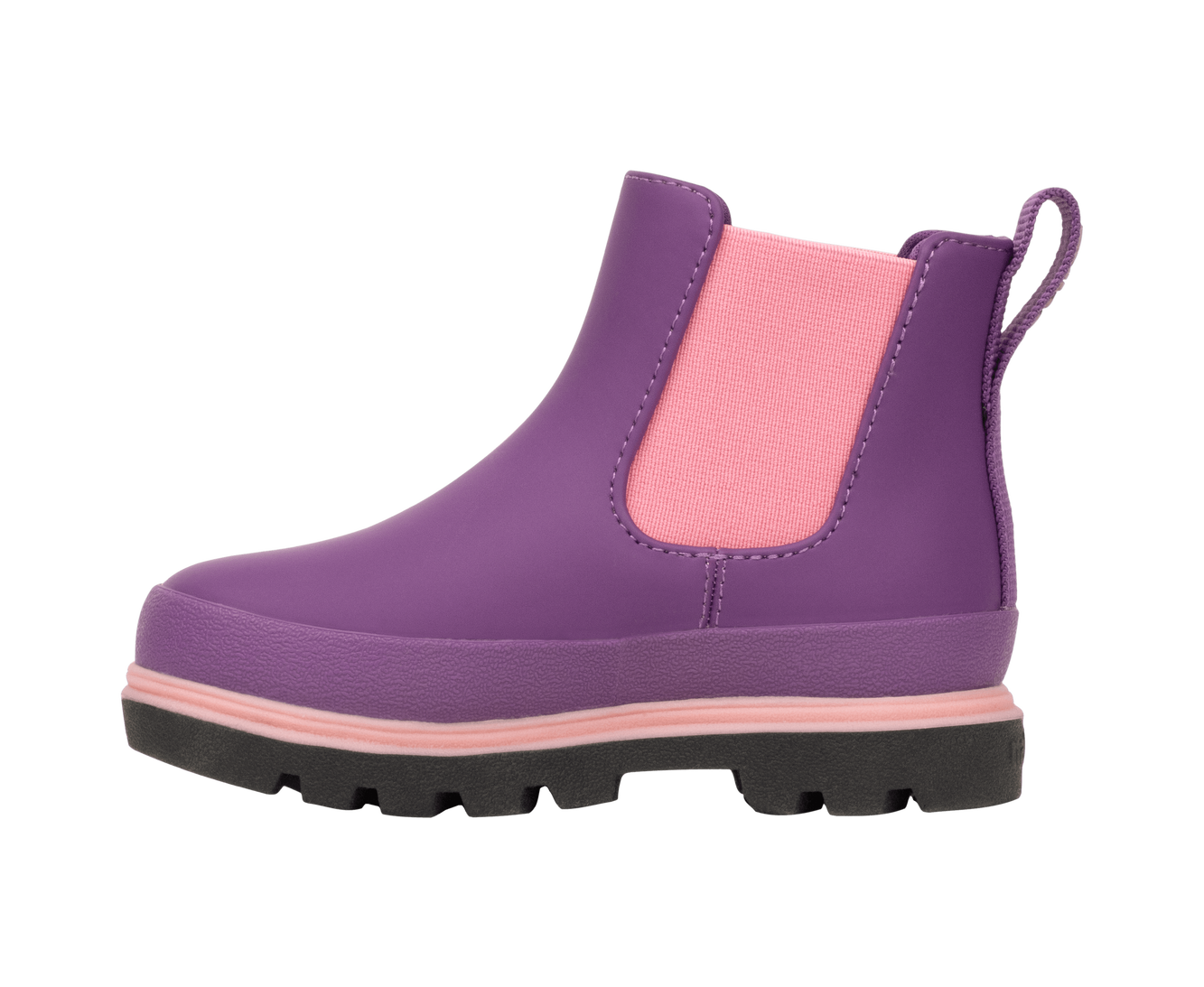 Angled view of a Native Shoes Kids Kensington Chelsea Kids | Orcprp/Jfyblk/Parapnk Footwear in Orcprp/Jfyblk/Parapnk