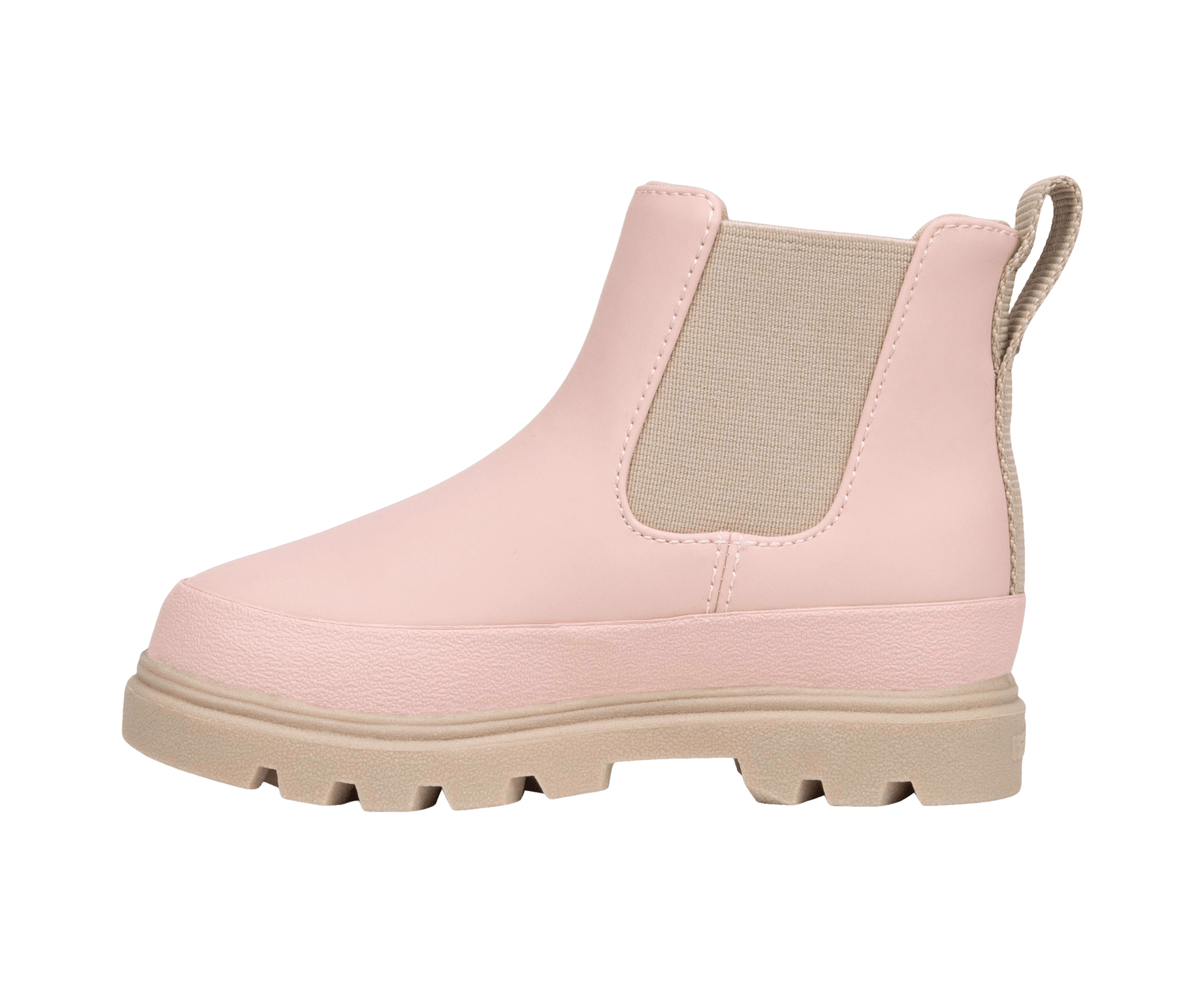 Angled view of a Native Shoes Kids Kensington Chelsea Kids | Chameleon Pink / Flax Tan Footwear in Chameleon Pink / Flax Tan